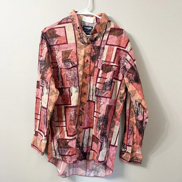Vtg Wrangler Men Cowboy Shirt Long Sleeve Multicolor M L Native Western Native - Picture 1 of 7